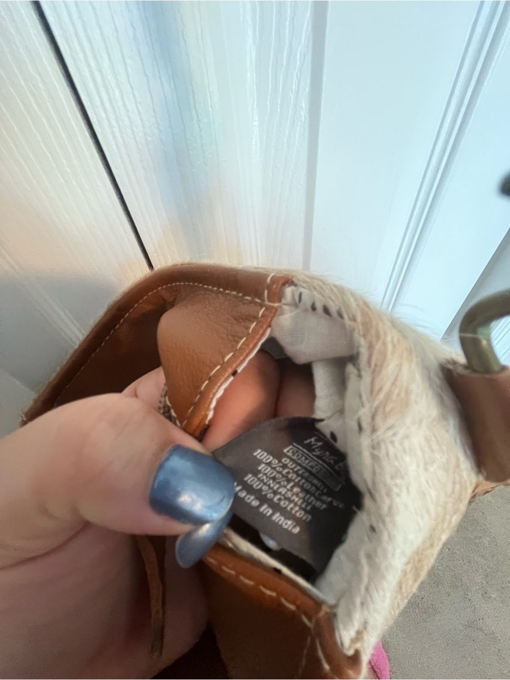Myra Bag Brown Hair-on-Hide Crossbody with Tooled Leather Panel and Fringe - Picture 9 of 12
